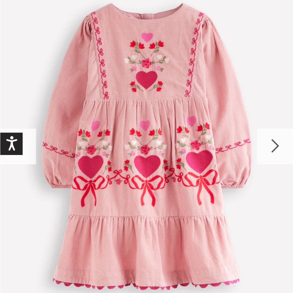Boden Pink Floral Embroidered Corduroy Kids Dress